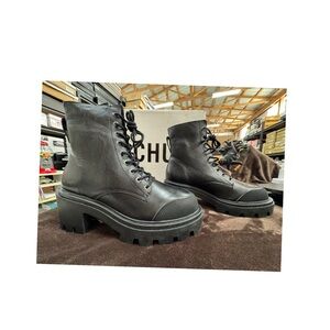 Shultz Black Leather Lace-Up Boots size 7.5